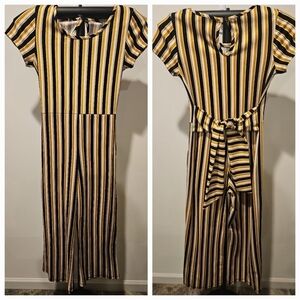 SCOOTER BROWN GIRL'S GOLD, BLACK & WHITE VERTICAL STRIPED JUMPSUIT SIZE 12